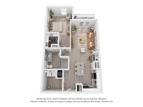 Floor plan for 1 bed, 1 bath, 826 sqft